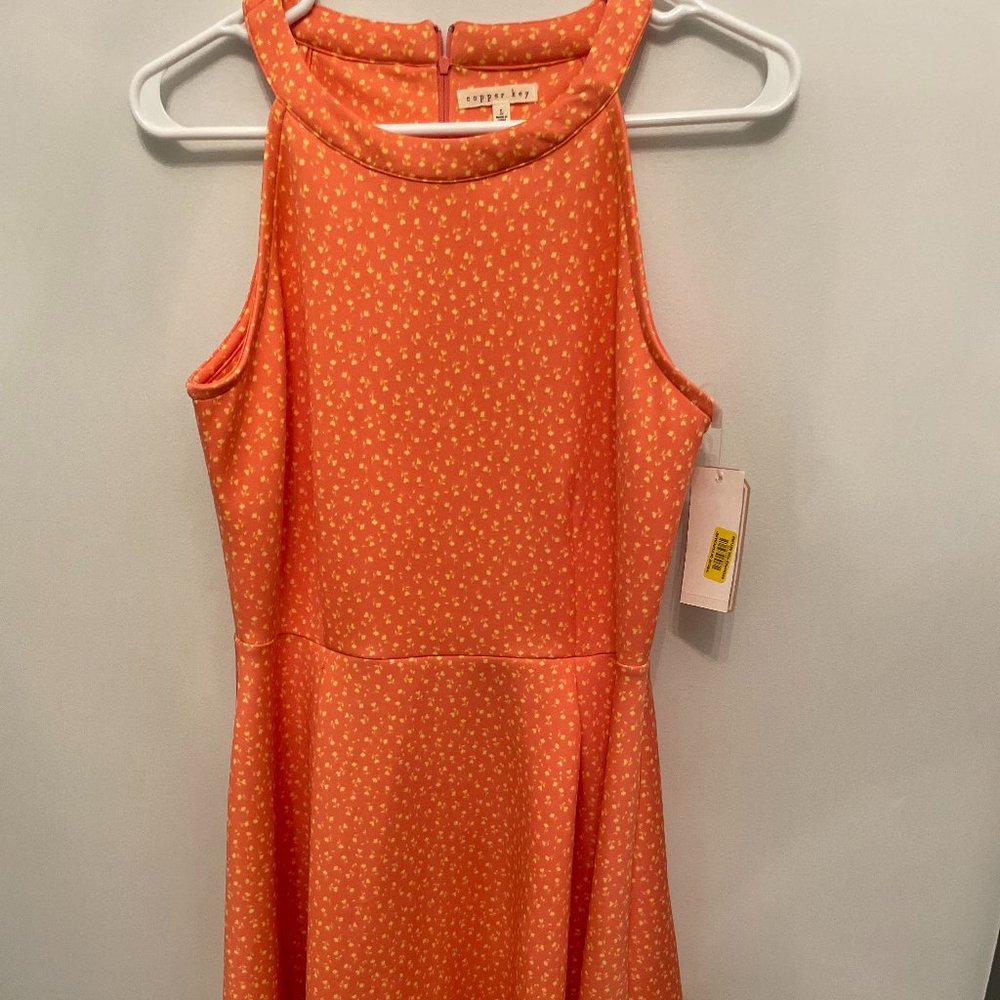 NWT Girls Floral Dress Orange and Yellow, Size L/14 Copper Key